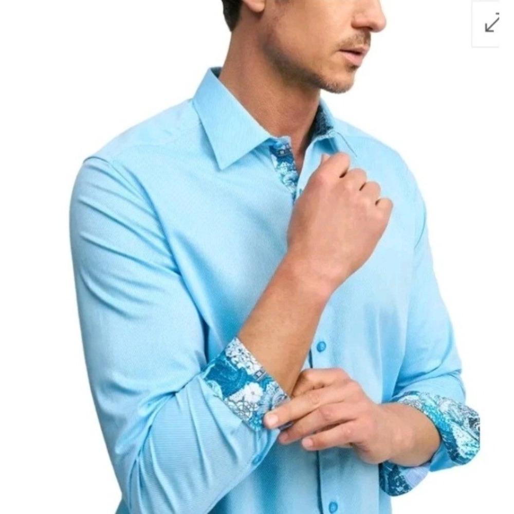 Robert Graham Wayfarer Light Blue Contrast-Cuff Button Up L/S Shirt M‎ NWOT